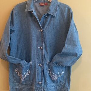 Vintage Barn Denim Embroidered Coat Jacket Shacket with Pockets